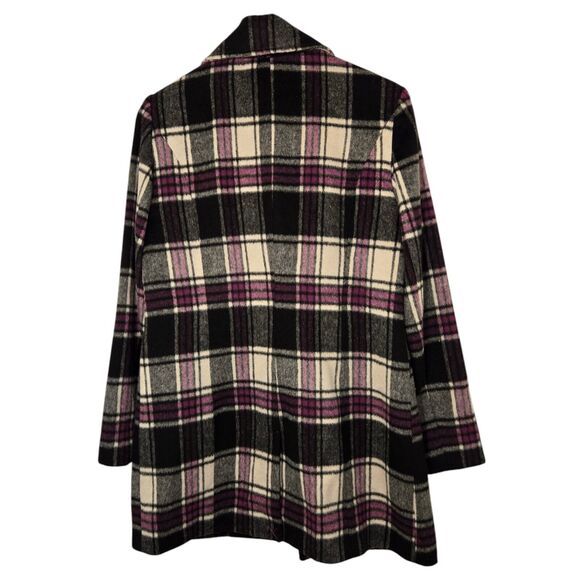Tribal Plaid Wool Blend Pea Coat Sz 6 Purple Womens Button Up & Satin Lining New - Picture 12 of 15